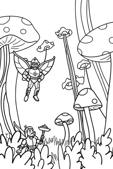 A coloring page of Avengers Assemble in a Magical Forest Coloring Page