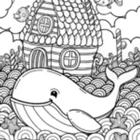 Gingerbread House on the Back of a Whale Coloring Page