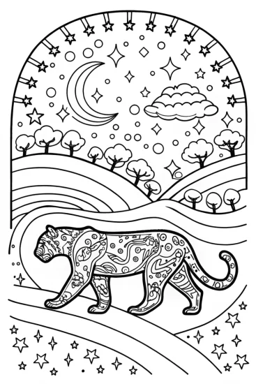 A coloring page of Panther on the Cosmic Path Coloring Page