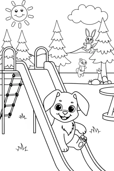 A coloring page of Puppy Playground Adventure Coloring Page