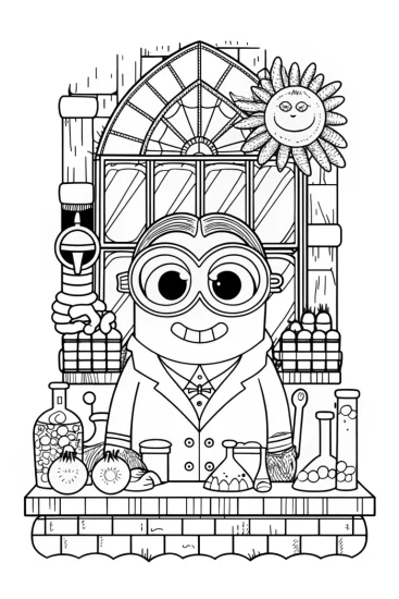 A coloring page of Minion’s Inventive Laboratory Coloring Page