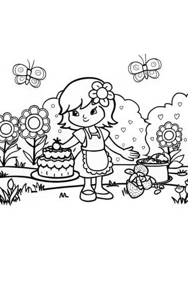 A coloring page of Strawberry Shortcake’s Berry Baking Contest Coloring Page