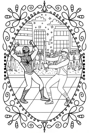 A coloring page of Miles Morales Dance Battle Coloring Page