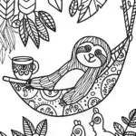 The Silly Sloth Tea Party Coloring Page