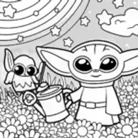 Baby Yoda’s Enchanted Star Garden Coloring Page