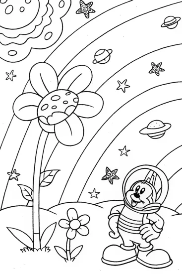 A coloring page of Mickey Mouse’s Space Garden Adventure Coloring Page