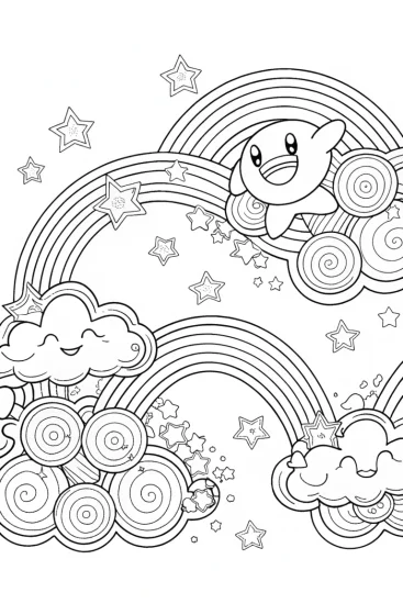 A coloring page of Kirby’s Galactic Adventure Coloring Page