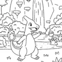 Charizard’s Flame Dance by the Waterfall Coloring Page