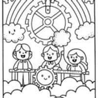 Rainbow High Students in a Cloud Factory Coloring Page