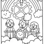 Rainbow High Students in a Cloud Factory Coloring Page