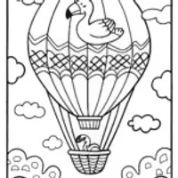 Flamingo Balloon Ride Adventure Coloring Page