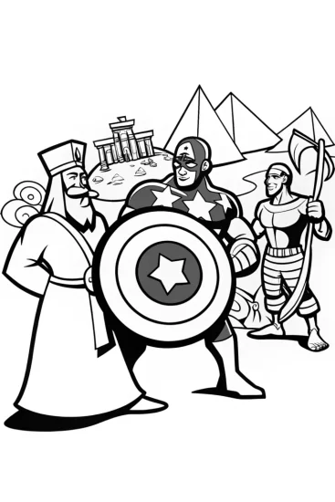 A coloring page of Captain America’s Historical Time Jump Coloring Page
