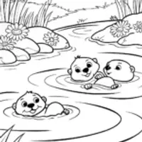 The Playful Otter Parade Coloring Page