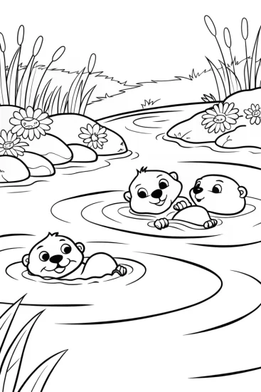 A coloring page of The Playful Otter Parade Coloring Page