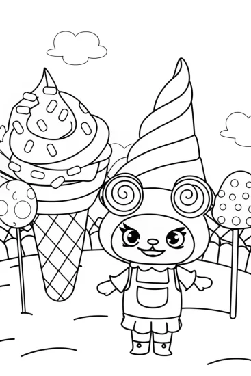 A coloring page of Kuromi’s Dreamy Ice Cream Adventure Coloring Page