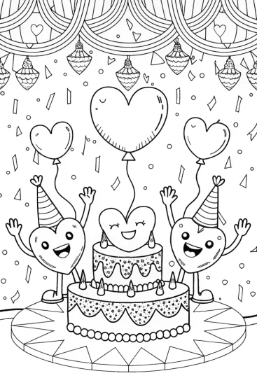 A coloring page of Heartfelt Celebration Coloring Page
