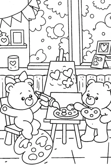 A coloring page of Care Bears’ Magical Art Studio Coloring Page