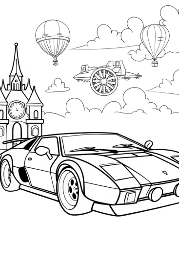 A coloring page of Steampunk Lamborghini Adventure Coloring Page