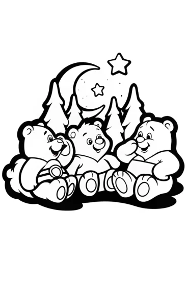 A coloring page of Care Bears Under the Moonlit Sky Coloring Page