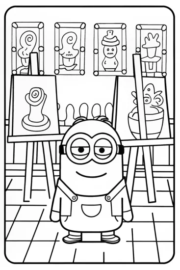 A coloring page of Minion’s Art Gallery Adventure Coloring Page