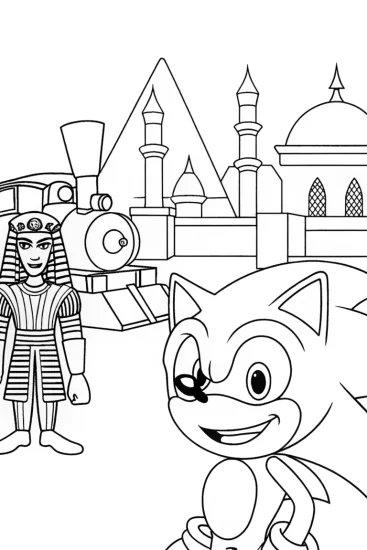 A coloring page of Sonic’s Time-Traveling Adventure Coloring Page