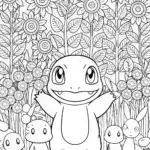 Charmander’s Garden Adventure Coloring Page