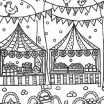 Chickens in a Fantasy Marketplace Coloring Page