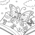 Butterfly Adventure in a Storybook Coloring Page