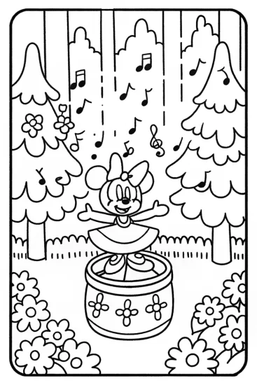 A coloring page of Minnie Mouse’s Magical Music Box Adventure Coloring Page
