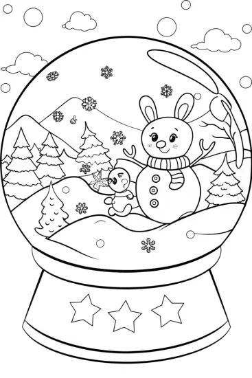 A coloring page of Hello Kitty’s Magical Snow Globe Adventure Coloring Page