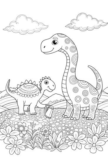 A coloring page of Dino Gardeners Coloring Page
