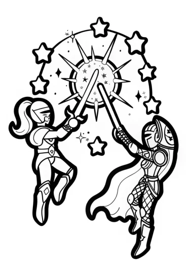 A coloring page of Epic Duel Coloring Page with Champions