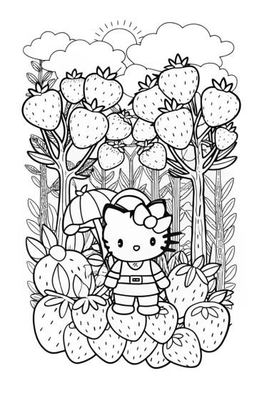 A coloring page of Hello Kitty’s Magical Garden Adventure Coloring Page