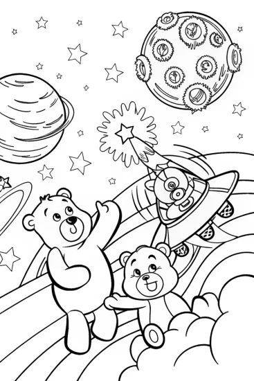 A coloring page of Cheer Bear’s Cosmic Adventure Coloring Page