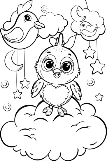 A coloring page of Chick’s Dreamy Cloud Adventure Coloring Page