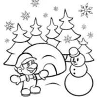 Mario’s Epic Snowball Fight Coloring Page