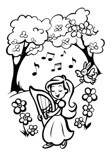 A coloring page of Jasmine’s Musical Garden Celebration Coloring Page