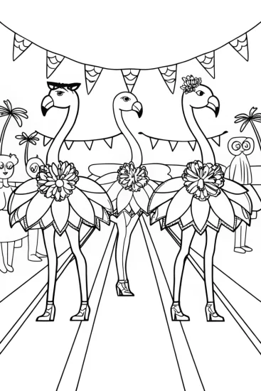 A coloring page of Flamingo Fashion Show Extravaganza Coloring Page