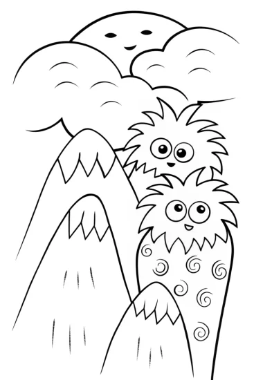 A coloring page of Monster Mountain Adventure Coloring Page