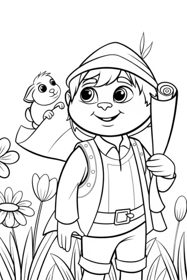 A coloring page of Banban’s Enchanted Garden Adventure Coloring Page