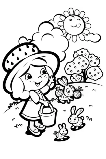 A coloring page of Strawberry Shortcake’s Garden of Whimsy Coloring Page