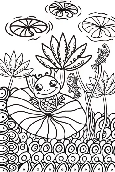 A coloring page of Axolotl Daydreamer in a Floating Garden