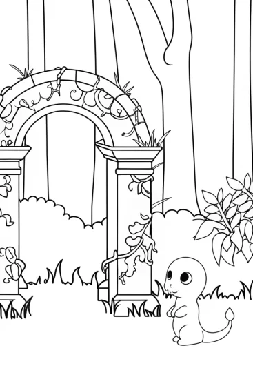 A coloring page of Charmander’s Tale of Discovery Coloring Page