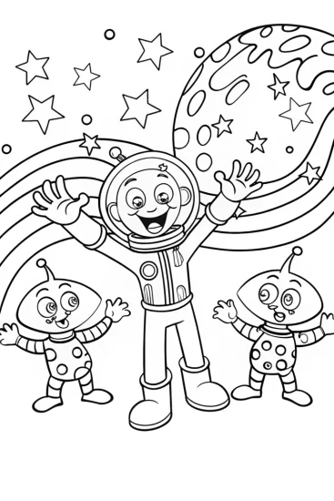 A coloring page of JJ’s Cosmic Dance Party Coloring Page