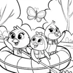 Chickens in a Raft Adventure Coloring Page