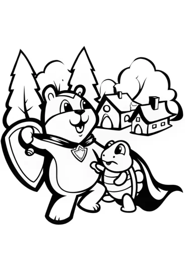 A coloring page of Superhero Pets in Action Coloring Page