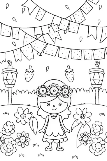A coloring page of Strawberry Shortcake’s Garden Gala Coloring Page