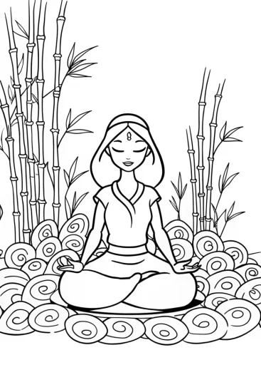 A coloring page of Jasmine’s Serene Zen Garden Coloring Page