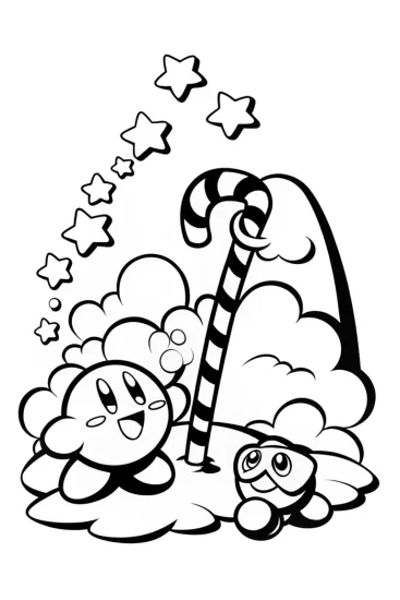 A coloring page of Kirby in the Dreamy Candy Forest Coloring Page