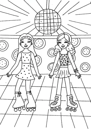 A coloring page of Yasmin and Sasha Roller Rink Coloring Page